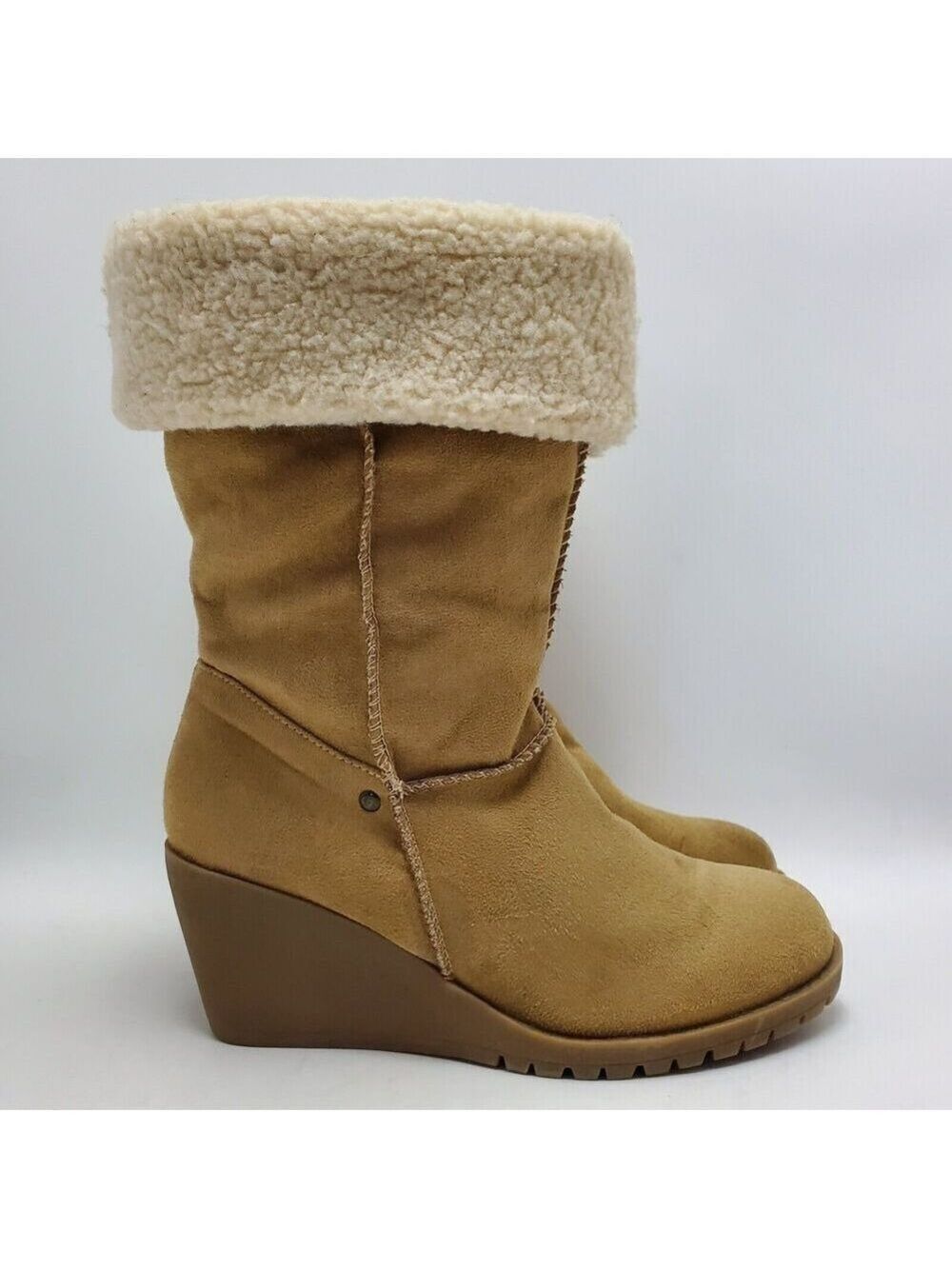 Jellypop Womens Sheepskin Lined Suede Wedge Heel Round Toe Mid Calf Snow Boots 9